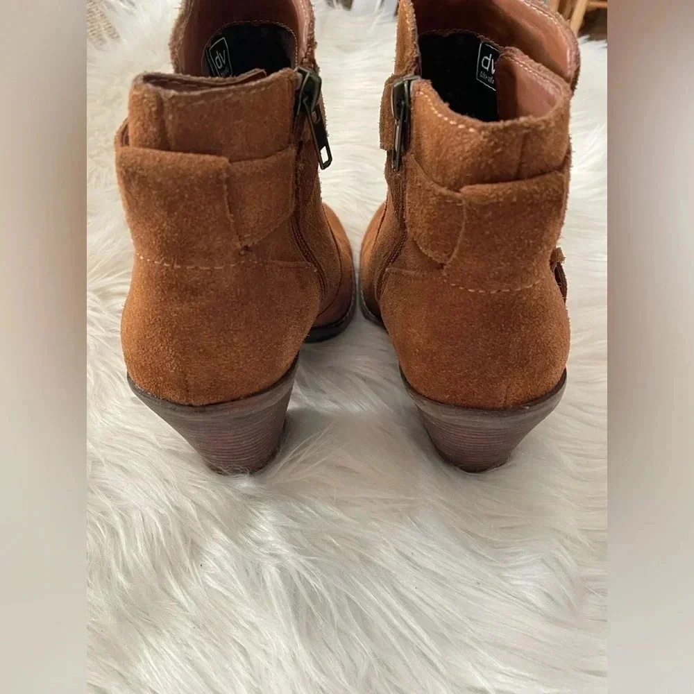 Dolce Vita Size 7.5 Brown Tan Leather Suede Cross Wrap Buckle Ankle Boot - Picture 9 of 12